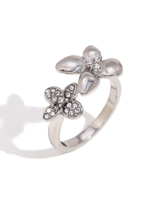 Steel Color Plated 18K Gold Asymmetrically Sized Flower Opening Stainless Steel Ring 