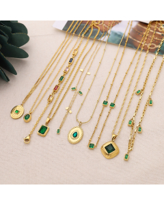 Wholesale Stainless Steel Necklace Zircon Inlaid Geometric Pendant Necklace YK29062