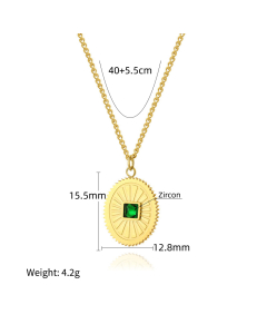 Zircon Inlaid Oval Pendant Clavicle Chain Stainless Steel Plated Gold Necklace 