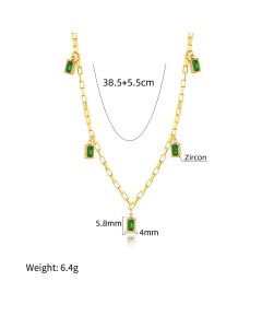 Fine Jewelry Zircon Inlaid Square Pendant Clavicle Chain Stainless Steel Plated Gold Necklace 