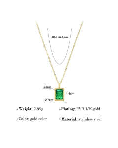French Style Zircon Inlaid Square Pendant Clavicle Chain Stainless Steel Plated Gold Necklace 