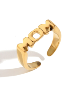 Wholesale Stainless Steel MOM Ring Zircon Inlaid Open Ring -Gold Color-02