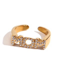 Wholesale Stainless Steel MOM Ring Zircon Inlaid Open Ring -Gold Color-01