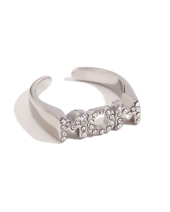 Wholesale Stainless Steel MOM Ring Zircon Inlaid Open Ring -Steel Color-01