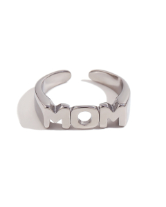 Wholesale Stainless Steel MOM Ring Zircon Inlaid Open Ring -Steel Color-02