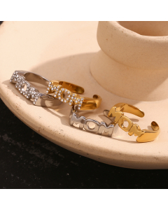 Wholesale Stainless Steel MOM Ring Zircon Inlaid Open Ring 