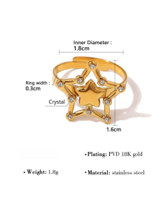 Minimalism Hollow Out Zircon Inlaid Star Stainless Steel Ring