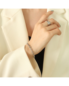 Oval Flat Crossed Linked Chain Stainless Steel Necklace and Bracelet Set-Rose Gold Color-01