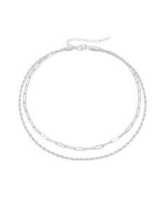 Steel Color Fashion Double Layer Twist Chain Necklace Minimalist Style CA7810148