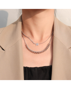 Steel Color Geometric Star Titanium Steel Curby Chain Necklace CA7810188