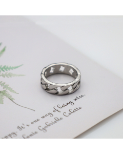 Wholesale Stainless Steel Cuban Chain Ring Hollowed Out Steel Color Ring