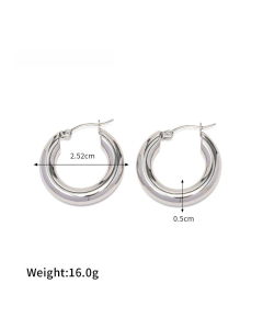 French Style INS Style Steel Color Sleek Hollow Hoop Stainless Steel Earrings Female