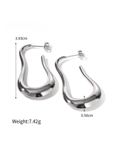 Simple Style Steel Color Sleek Hollow Hoop Stainless Steel Earrings Female