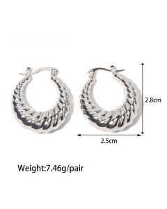 Daily Style Steel Color Sleek Hollow Hoop Stainless Steel Earrings Female