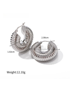 Wholesale Earring French Style INS Style Steel Color Sleek Hollow Hoop Stainless Steel Earrings Female