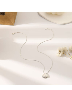 Steel Color Striped Scalloped Shell Texture Pendant Stainless Steel Necklace 