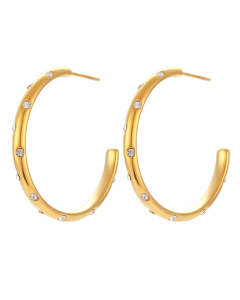 Temperament Plated 18K Gold Super Large Zircon Inlaid Stainless Steel Earrings Jewelry 