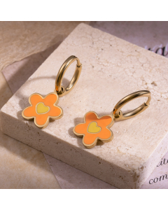 Wholesale Sweet Niche Ins Color Series Enamel Flower Pendant Titanium Steel Earrings Fine Jewelry