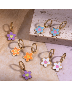 Wholesale Sweet Niche Ins Color Series Enamel Flower Pendant Titanium Steel Earrings Fine Jewelry