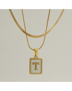T Double Layer Initial Letter Necklace Inlaid White Shell Pendant Necklace CA7810210