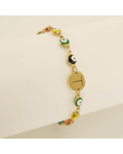T Evil Eye Drop Oil Initial Letter Stainless Steel Bracelet With 18K Gold Plated