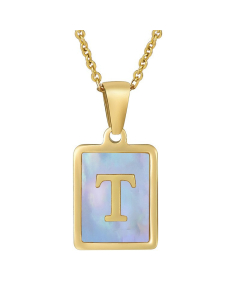 T Gold Plated Necklace Inlaid Blue Shell And Initial Letter Necklace CA7810196