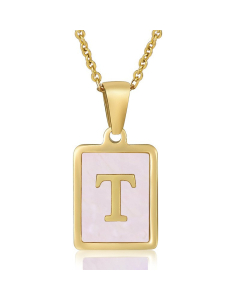 T Gold Plated Necklace Inlaid Pink Shell And Initial Letter Necklace CA7810195