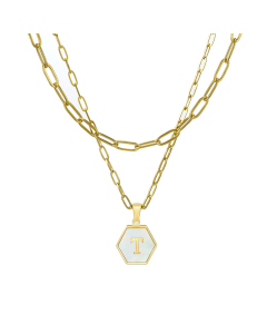 T Hexagon White Shell Charms With Double Layer Paperclip Chain Necklace CA7810226