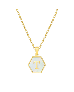 T Initial Letter Hexagon Shape Pendant Necklace And Gold Chain CA7810218