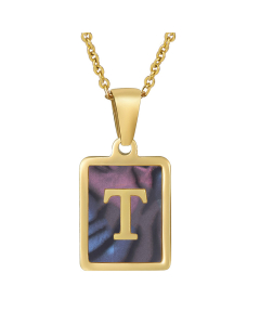 T Initial Letter Necklace Inlaid Black Shell Charms CA7810201