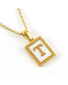 T Initial Letter Necklace Inlaid With White Shell Pendant CA7810216