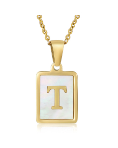 T Necklace Inlaid White Shell With Initial Letter Necklace CA7810200
