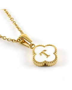 T Stainless Steel Four Clover Necklace With White Shell Charms CA7810222