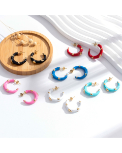 Wholesale Bohemia Style Temperament Personality C-Shaped Three-Dimensional Love Stainless Steel Earrings Colorza Jewelry 