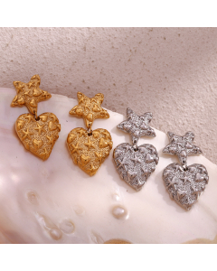 Wholesale Personality Starfish Love Coral Stud Earrings Stainless Steel Plated 18K Gold Temperament Earrings