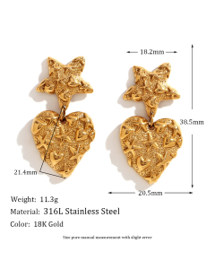 Personality Starfish Love Coral Stud Earrings Stainless Steel Plated 18K Gold Temperament Earrings