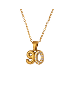 Wholesale Necklace Personality Plated 18K Gold Micro-set Rhinestone Three-dimensional Year Pendant Stainless Steel Necklace-Gold Color-01