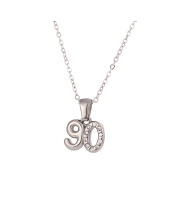Wholesale Necklace Personality Plated 18K Gold Micro-set Rhinestone Three-dimensional Year Pendant Stainless Steel Necklace-Steel Color-01