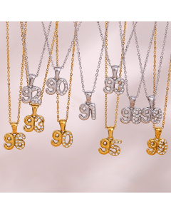 Wholesale Necklace Personality Plated 18K Gold Micro-set Rhinestone Three-dimensional Year Pendant Stainless Steel Necklace