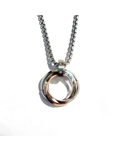 Fine Jewelry Three-ring Inset Diamond Pendant Stainless Steel Necklace