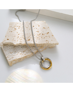 Minimalism Three-ring Inset Diamond Pendant Stainless Steel Necklace
