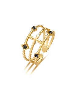 Elegant French Style Retro Flower Three Laps Stacked Stainless Steel Ring