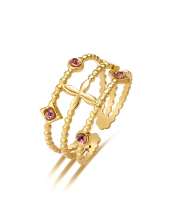 Wholesale Opening Adjustable Ring Elegant French Style Retro Flower Three Laps Stacked Stainless Steel Ring