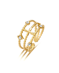 French Style Retro Flower Three Laps Stacked Stainless Steel Ring