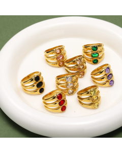 Wholesale INS Style Ring French Light Luxury Temperament Three Layers Oval Zircon Inlaid Stainless Steel Ring
