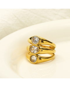 INS Style Ring French Light Luxury Temperament Three Layers Oval Zircon Inlaid Stainless Steel Ring
