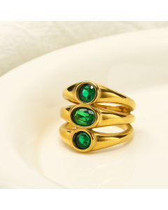 French Light Luxury Temperament Three Layers Oval Zircon Inlaid Stainless Steel Ring