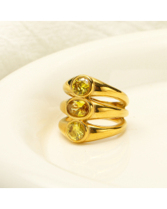 French Light Luxury Temperament Three Layers Oval Zircon Inlaid Stainless Steel Ring Wholesale