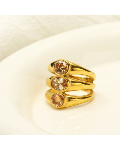 Temperament Three Layers Oval Zircon Inlaid Stainless Steel Ring