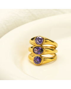 French Light Luxury Temperament Three Layers Oval Zircon Inlaid Stainless Steel Ring Wholesale